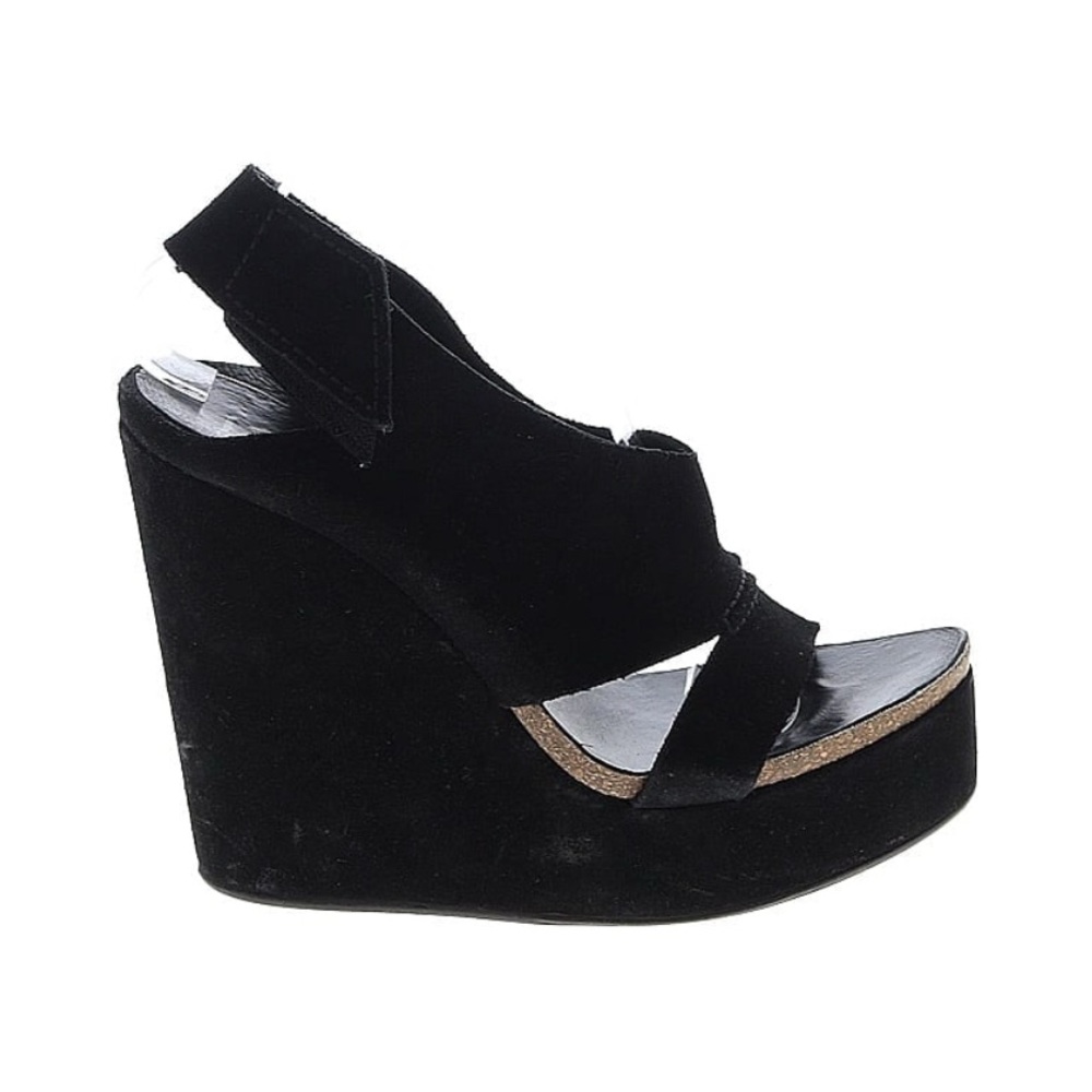Pedro Garcia Black Suede Wedge Sandals US 8 EU 9 Made in Spain
